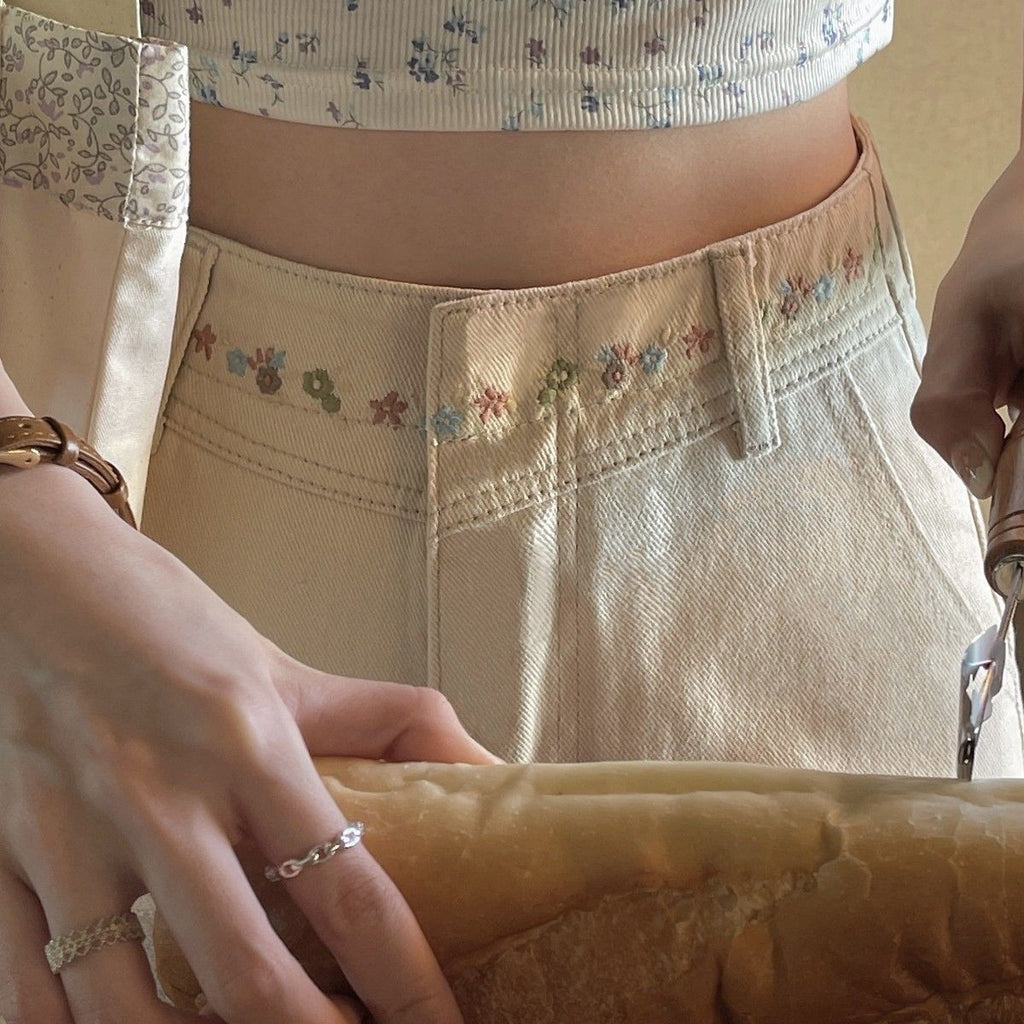 Women's Retro Straight Jeans | Apricot Pure Cotton Denim