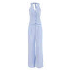 Women's Breathable Linen-Cotton Suit: Sleeveless Vest & Trousers Set