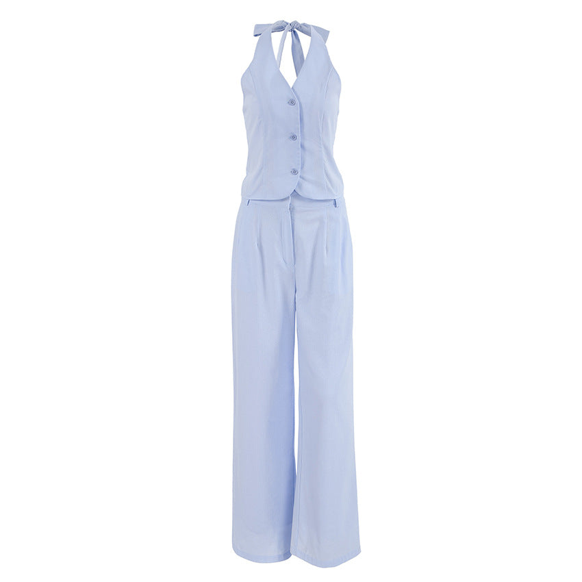 Women's Breathable Linen-Cotton Suit: Sleeveless Vest & Trousers Set