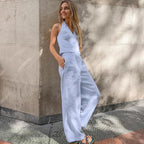Women's Breathable Linen-Cotton Suit: Sleeveless Vest & Trousers Set